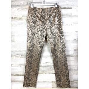 Peck & Peck Women 6 Tan Gold Snakeskin Shimmer Straight Leg Zip Pants Party NEW
